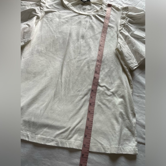 English Factory Mixed Media Ruffle Sleeve Blouse Top Medium White Minimalist - Picture 5 of 7